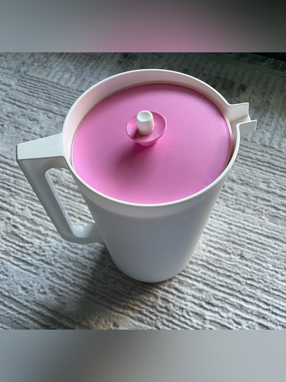 White Pitcher with Pink Lid - Home Kitchen Carafe